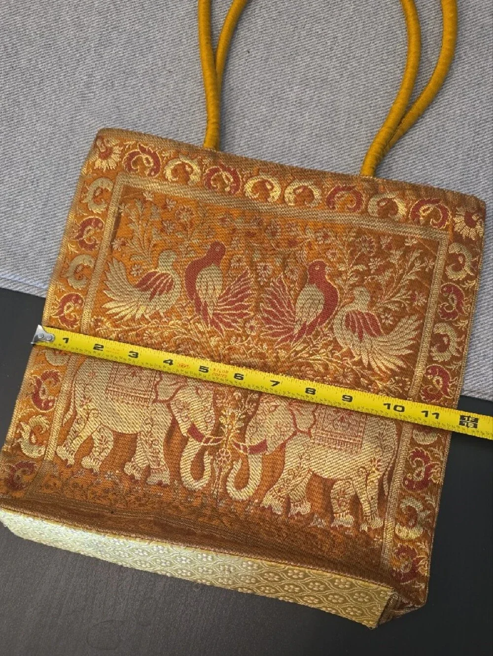 Handmade Banarasi Silk Brocade Elephant & Peacock Ethnic Tote Handbag